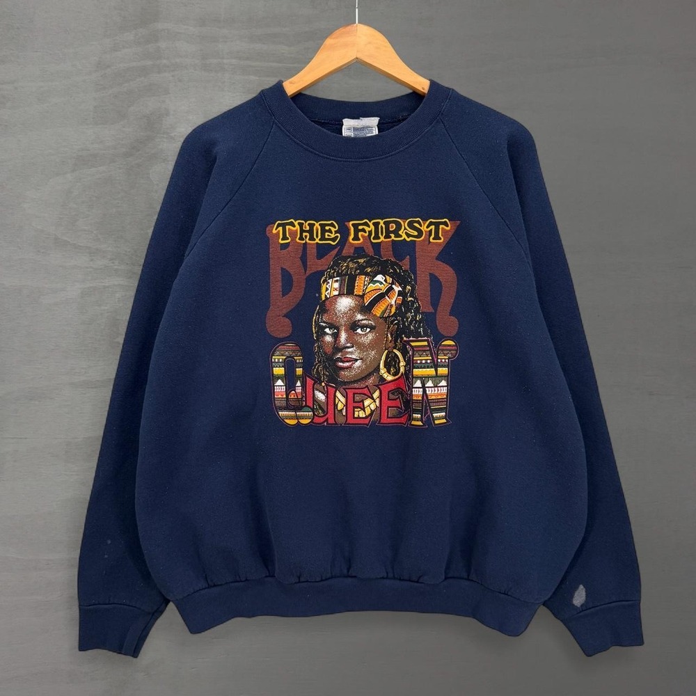 Vintage Black History Sweatshirt Navy The First Black Queen Graphic XXXL